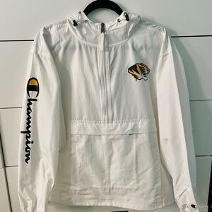 Mizzou Raincoat- Champion White Quarter Zip
